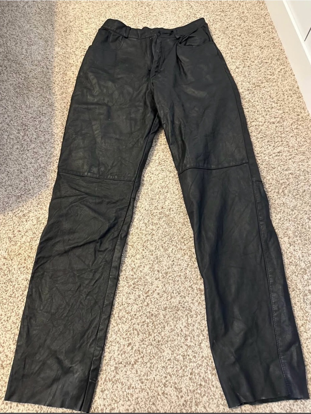 Black Straight-Leg VINTAGE Genuine Leather Pants